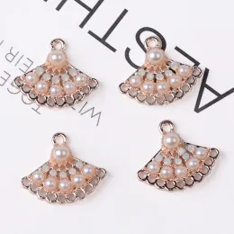 charms 50pcs 17*20mm Gold color New fashion Alloy Material Crystal Pearl Fan Shape charm for DIY Handmade Jewelry Making wholesale