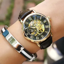 Zestawy nowe najlepiej sprzedające się dosłownie liczba rzymska złota skrzynia biegowa luksusowa marka sportowa szkielet men mechaniczny zegarek horloges mannen