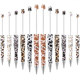 12pieces caneta esferográfica de caneta colorida de silicone com contas de leopardo neutro assinatura multifuncional de plástico neutro