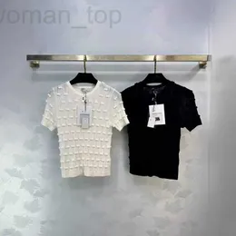 Designer de camiseta feminina Novo ch Alto Definito estilo simples Viando versátil pequeno e popular Jacquard malha no pescoço redondo camiseta de manga curta ke2t