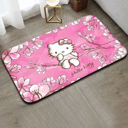 Teppich rosa Sakura Schlafzimmer Bodenmatte Weiches Bad Rugh-Hello K-Kittys Tür Matsuper Absorption Teppich für Bad Waschraumhome Fußmatte T240422