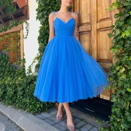 Partykleider bescheiden blau Länge Prom 2024 Falten Schatz Abendkleider jüngere Brautjungfernkleid