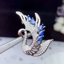 보석 Colife Jewelry 925 여성을위한 Silver Sapphire Brooch 5 조각 자연 사파이어 실버 브로치 패션 실버 백조 브로치