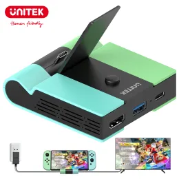 Док -станция Unitek Unitek Game с 45W Typec PD Зарядка 4K HDMI USB 3.0 для Nintendo Switch Oled Lite Gaming Dock Hub для телевизора