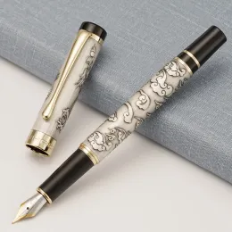 Pens Jinhao 5000 Vintage luxuriöser Metallbrunnen Stift EF/F/M/Bent schöne Drachen Texturschnitzung, grauer Tintenstift für Bürogeschäft