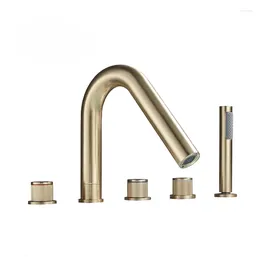 Kitchen Faucets LL Brass Light Luxury Brushed Gold Bathtub Faucet And Cold Five Hole Piece Set Seated Shower Deck Installation