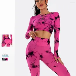 Aktif setler ölmek boyalı kadın spor yoga moda 2pcs set yüksek belden kadın eşofman sporu fitness giyim ropa deportiva mujer