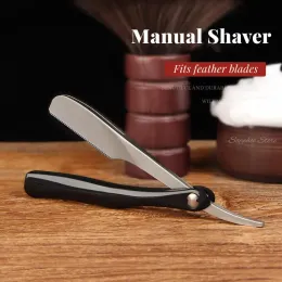 Shavers Barber Shop Men Strained Edge Razors Manual Removal Removal Shaver مع شفرة الريش زنك سبيكة قابلة للطي سكين الحلاقة مقبض ABS