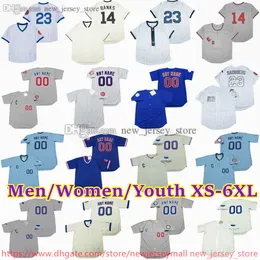 Custom XS-6XL Movie Retorno de beisebol Jersey 14 Ernie Banks 22 Bill Buckner 31 Gregmaddux 44 Anthonyrizzo Javier Baez Bruce Sutter Glenn Beckert Ron Santo Jerseys