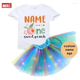 Set di abbigliamento per feste di compleanno outfit ragazze outfit tutu adorabile maglietta di pesca abiti da nome personalizzato set da ragazza
