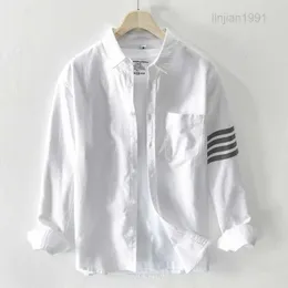 봄과 가을 순수 면화 긴 슬리브 흰 셔츠 남성용 미국 패션 브랜드 캐주얼 4 바 셔츠 TB 남성 탑 코트