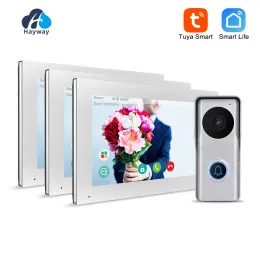 Controle Tuya 7 polegadas Tela toque Tela Smart Home Video Intercom System Wi -Fi Porta de entrada Acesso de telefone com 1080p 110 ° Câmera de campainha com fio