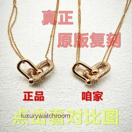 Luxus Tiffenny Designer Marke Anhänger Halsketten Tijia Usthaped Hufeisenschnalle Doppelring Halskette Yang Ying Baby gleiche Hartnummer -Halbdiamantkettenkragen