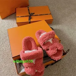 Chypre Leather Sandals Luxury Slippers AMS Plush Shoes New Family Teddy Lamb Wool Flat Bottom Slush Slipper