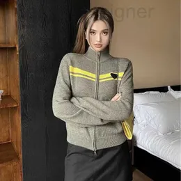 Women's Knits & Tees designer 24 Early Spring Long sleeved Wool Knitted Top Elastic Versatile Zipper Cardigan Stand up Collar Cardigan for Women MWXF