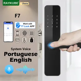 Kontroll RAYKUBE F7 TT LOCK SMART FINGERPRINT LOCK ELEKTRISK Dörrlås med längre större handtagspaneler Spegel Design App Remote Control