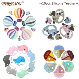 Tyryhu 10pcs 실리콘 테레 무료 아기 이빨 젖니 목걸이 음식 등급 유아 씹을 수있는 장난감 만화 동물 240415