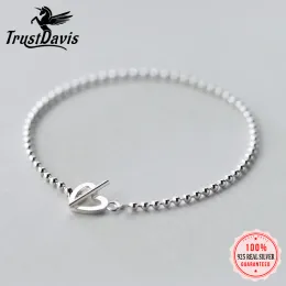 Strängar Trusta 100% 925 Solid Real Sterling Silver Fashion Beads Heart Star Armband 16cm för Teen Girls Lady Gift Women Syckel DS1014