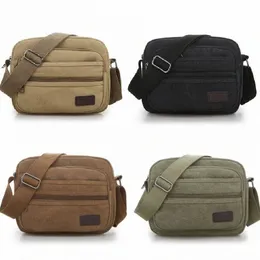 multifunctial Men's Shoulder Bag Zipper Solid Color Casual Menger Canvas Fi Zipper Retro Travel Men's Shoulder Bag C0AV#