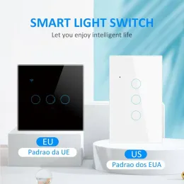 Control Eu Us Tuya Wifi Smart Wall Switch with Glass Panel Touch Sensor Light Switch Work with Smartlife Alexa Google Home Alice Yandex