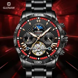 Zestawy glenaw design męskie zegarki najlepsze marka luksusowa moda Automatyczna zegarek Waterproof mechaniczny zegarek Montre Homme