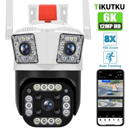 Telecamere da 12k 12mp Security Camera WiFi Wireless Outdoor Tre Lens Protezione Home Protection IP Caming AI Tracciamento 8x Zoom CCTV Video Sorveglianza