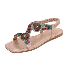 Casual Shoes Summer Women 1cm Platform 1.2cm Wedges Low Heels Sandals Female Vacation Big Size Fashion Fairy String Bead Bohemian Beach
