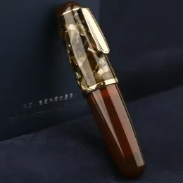 Caneta magohn Q1 marrom acrílico mini -fonte resina portátil caneta portátil caneta iridium ef/f lob com caixa de escrita curta Conjunto de caneta de presente