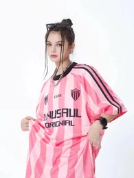 Arrival Pink Basketball Women T Shirt Sporty Short Sleeve Tees Hip Hop Oneck Striped Print Oversized Streetwear Top 240416