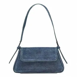 women's Gold Sier Patent Leather Shoulder Bag Brand Design Ladies Simple Underarm Bag Denim Blue Armpit Bag Evening Clutches m24E#