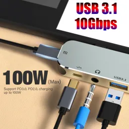 Hubs Mini Hub 4K HDMI Adaptör Tip C Dock İstasyonu 10GBPS PD 100W Veri Şarj Cihazı Ayrıştırıcı USB USB 3.1 3.0 MacBook iPad Xiaomi USBC USB3