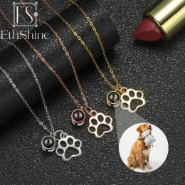 Collane Ethshine Personalized Cane Paw Proiezione Foto Collana 925 Sterling Silver I Love You 100 Lingue Memory Necklace Ciondolo