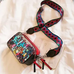 Torba dla kobiet skórzana Casual Crossbody podwójne zamykanie kwadratowe torebki na ramię na szerokie paski torebka komunikatora