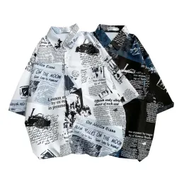 Shirts Zeitung gedrucktes hawaiianisches Strandhemd für Männer 2020 Sommer Kurzarm 3xl Aloha Shirts Herren Urlaubsferien Kleidung Chemise Chemise