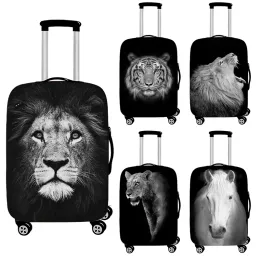 Akcesoria Black White Animal Cover Lions Tygrysy Konie Wzór 1832 -calowy walizka pokrywa wysokie elastyczne pokrywę obudowy wózka podróżnego