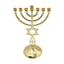 Titulares de vela Judaica Candlestick Metal Holder 7 Branch Stand Gold Color Tradicional Candelabra Menorah Decorações de casa Dropship