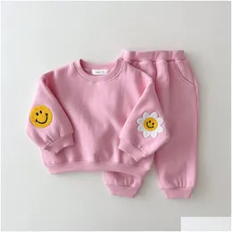 Clothing Sets Winter Warm Baby Girl Boy Clothes Set Embroidery Thicken Fleece Sweatshirt Pant Tracksuit Toddler Korea Drop Delivery Ki Dhbmt