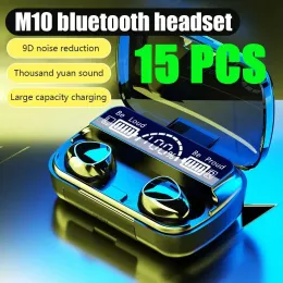 Fones de ouvido 15pcs m10 tws bluetooth v5.0 fones de ouvido LEDs exibir fones de ouvido sem fio com microfone 9D estéreo esportes de fones de ouvido à prova d'água