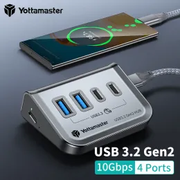 Hubs Yottamaster 4 Port Docking Station Adapter Hub Hub do USB 3.2 Gen2 Typec z 10 Gbps 4KHDMI Reader Autktop Portability Hub