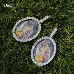 Collane dz Nuovo pendente fotografica personalizzata 3D a forma ovale ovalo srool di larghezza 4 mm pietre laterale hip hop hip hop dono cubico a catena zircone