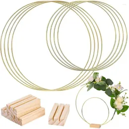 Flores decorativas 1PC Gold Metal Hoop com suporte de cartão de cartão de casamento Decoração central de natal Diy Wreath Garland Matrimonio