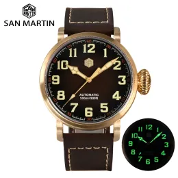 Watches San Martin 45mm CUSN8 Bronze Pilot Men tittar på YN55A Automatisk mekanisk vintage militär enkel stil safirvattentät 10bar