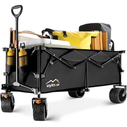 Collapsible Extended Beach Wagon Cart 300L with Big AllTerrain Wheels Utility Sports Folding for Camping Outdoor 240420