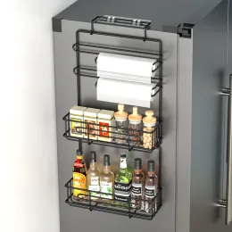 Racks Kitchen refrigerator side shelf, spice storage rack, space saving kitchen paper tube/cling film storage rack 3/4 layers Storage