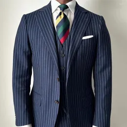Herrenanzüge Modes Navy Blue Striped for Herren Business Blazer Hochzeitsbräutigam Smoking 3 -teilige Jacke Weste Hosen Terno Maskulino