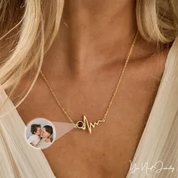 Necklaces Custom Photo Projection Necklace Heart Rate Pendant Waterproof Jewelry Memorial Picture Gift Personalized Photo Inside Necklace