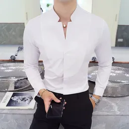 2023 Spring 3 Color Stand Collar Shirt High Quality Men Long Sleeve Slim Fit Casual Black White Red Business Dress Shirts 240409