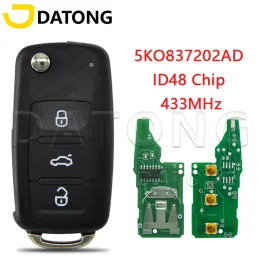 Контроль Datong World Car Car Remote Key для VW Caddy Tiguan Touran Up Beetle 5KO837202AD 433 МГц ID48 Замените Smart Key