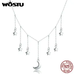 Halsband Wostu Authentic 925 Sterling Silver Stars Moon Chains Halsband för kvinnor S925 Silver Brand Jewelry New Year Gift CQN301