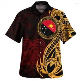 Мужские повседневные рубашки Винтажная 3D -печать Независимое состояние папуа -гвинеа -флага Эмблема графическая короткая крутая одежда